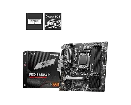 intel MSI PRO B650M-P ProSeries Motherboard (AMD AM5, mATX, DDR5, PCIe 4.0, M.2, SATA 6Gb/s, USB 3.2 Gen 2, HDMI/DP, AMD Ryzen 7000 Series Desktop Processors)