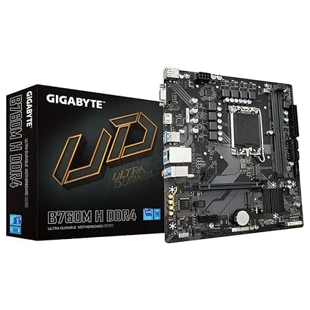 GIGABYTE B760M H DDR4 Intel LGA 1700 m-ATX Motherboard, 2x DDR4 ~64GB, 1x PCI-E x16, 2x M.2, 4x SATA, 3x USB 3.2, 2x USB 2.0,