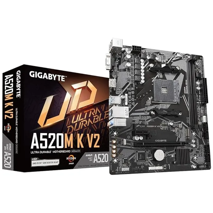 GIGABYTE A520M K V2 Motherboard with GbE LAN with Bandwidth Management, PCIe 3.0 x4 M.2, Smart Fan 5, Anti-Sulfur Resistors Design