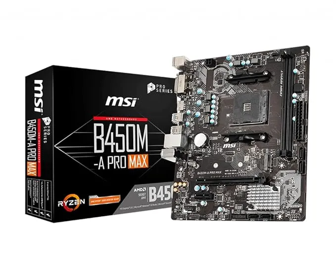 intel MSI B450M-A PRO MAX ProSeries Motherboard (ATX, 2ND and 3rd Gen, AM4, M.2, USB 3, DDR4, DVI HDMI, Crossfire)