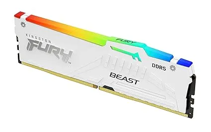 Kingston FURY Beast White RGB 64GB (2x32GB) 5200MT/s CL40 DDR5 XMP DIMM | Infrared Syncing | FURY CTRL Software | Overclocking | Plug N Play | Intel XMP 3.0 | Kit of 2 |KF552C40BWAK2-64