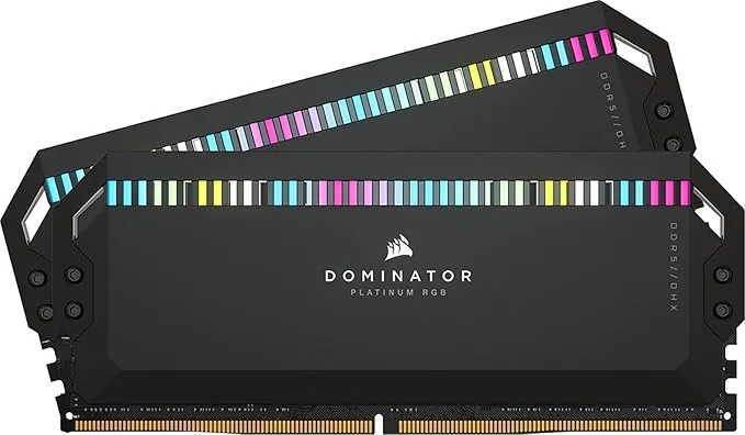 Corsair Dominator Platinum RGB DDR5 32GB (2x16GB) DDR5 7200 MHz C34 Intel Optimised Desktop Memory (Onboard Voltage Regulation, Patented DHX Cooling, 12 Ultra-Bright CAPELLIX RGB LEDs) Black