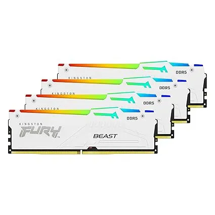 Kingston FURY Beast RGB White 128GB (4x32GB) 5200MT/s CL40 DDR5 XMP DIMM | Overclocking | Plug N Play | Intel XMP 3.0 | Kit of 4 | KF552C40BWAK4-128