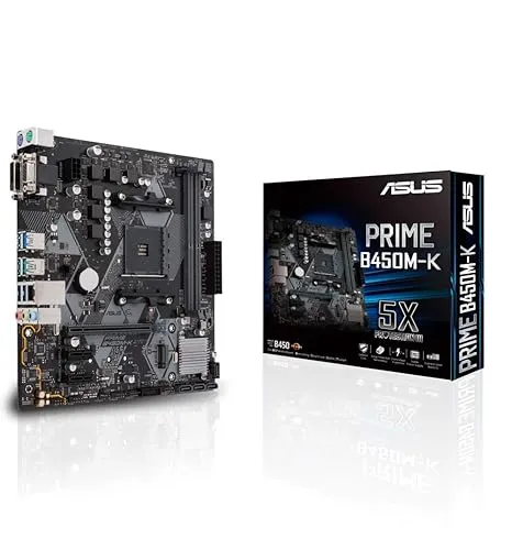 ASUS PRIME-B450M-K AMD AM4 mATX Motherboard withwith LED Lighting, DDR4 3200MHz, M.2, SATA 6Gbps and USB 3.1 Gen 2