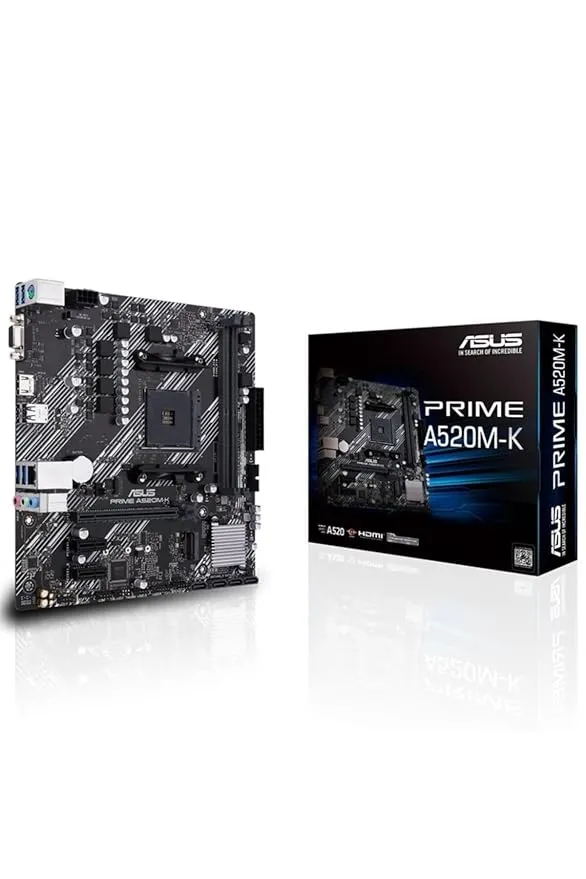 ASUS Prime A520M-K (AMD AM4 DDR4 Socket for AMD Ryzen 5000/5000 G/ 4000 G/ 3000) Micro ATX Motherboard with M.2 Support 1Gb Ethernet HDMI/D-Sub SATA 6Gbps and USB 3.2 Gen 1 Type-A