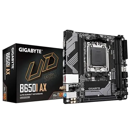 Gigabyte B650I AX Motherboard - Supports AMD AM5 CPUs, 5+2+1 Phases Digital VRM, up to 6400MHz DDR5 (OC), 1xPCIe 4.0 M.2, Wi-Fi 6E, 2.5GbE LAN, USB 3.2 Gen 2