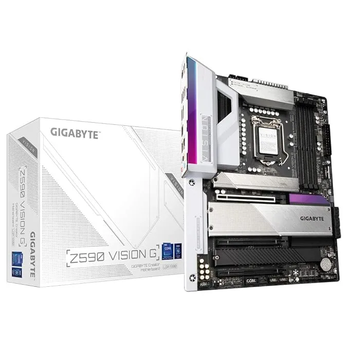 GIGABYTE Z590 Vison G Creators Motherboard with Unique Visionlink I/O Design,Effective Thermal Solution,Intel 2.5Gbe LAN,Pcie 4.0 X16 Slot,Quad Nvme Pcie X4 M.2 Connectors (Z590 Vision G),DDR4,ATX