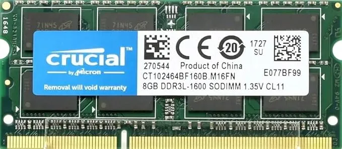 crucial Micron Crucial 8Gb Single Ddr3/Ddr3L 1600 Mt/S (Pc3-12800) Unbuffered Sodimm 204-Pin Memory - Ct102464Bf160B