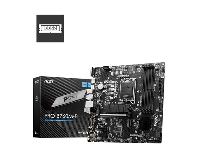 intel MSI PRO B760M-P Motherboard, Micro-ATX - Supports 14th/13th/12th Gen Intel Core Processors, LGA 1700 - DDR5 Memory Boost 6800+MHz/OC, PCIe 4.0 x16 Slot, M.2 Gen4 Slots