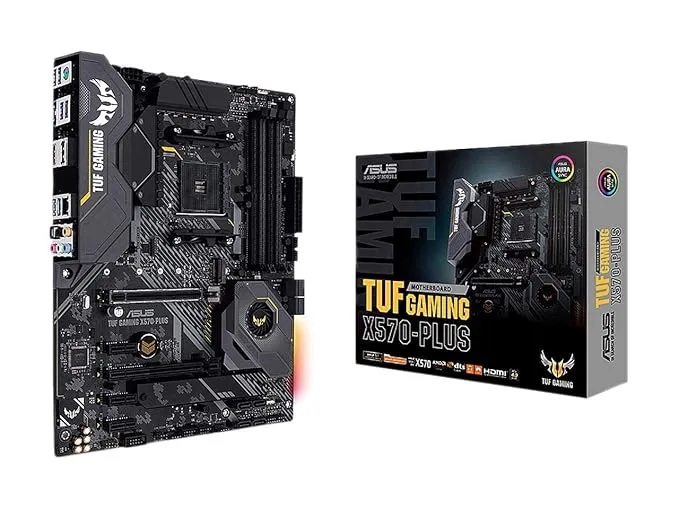 ASUS TUF Gaming X570-PLUS (AMD AM4 Ryzen 5000/4000/3000/2000/G) ATX Gaming Motherboard with PCIe 4.0 Dual M.2 14 Dr. MOS Power Stages HDMI DP SATA 6Gb/s USB 3.2 Gen 2 and Aura Sync RGB Lighting, DDR4