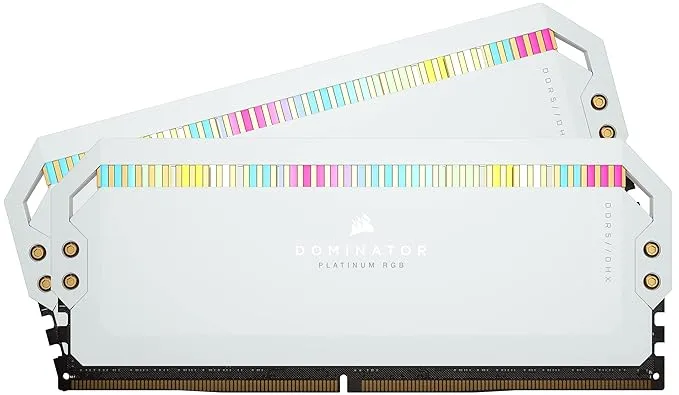 Corsair Dominator Platinum RGB DDR5 64GB (2x32GB) DDR5 5600MHz C40 Intel Optimised Desktop Memory (Onboard Voltage Regulation, Patented CORSAIR DHX Cooling, 12 Ultra-Bright CAPELLIX RGB LEDs) White