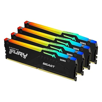 Kingston FURY Beast RGB Black 128GB (4x32GB) 5600MT/s CL40 DDR5 XMP DIMM | Overclocking | Plug N Play | Intel XMP 3.0 | Kit of 4 | KF556C40BBAK4-128