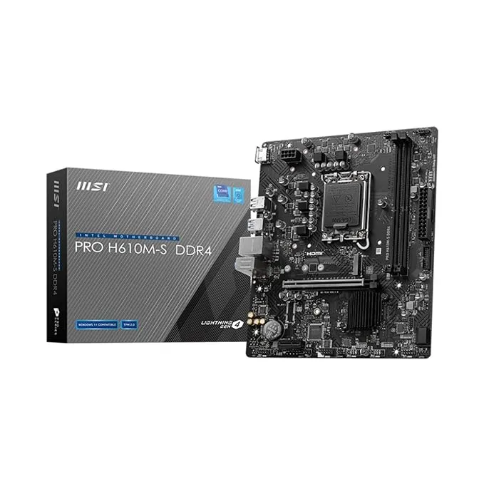 intel MSI PRO H610M-S DDR4 Motherboard, Micro-ATX - Support 14th/13th/12th Gen Intel Core Processors, LGA 1700, 1x PCIe 4.0 x16 Slot, 1 x M.2 Gen3, USB 3.2 Gen1, 1G LAN, HDMI 1.4 & VGA