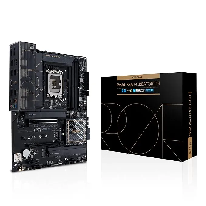 ASUS ProArt B660-Creator D4, Intel B660 (LGA1700) ATX Motherboard, 12+1 Power Stages (50 A), PCIe 5.0, DDR4, USB-C DisplayPort, 2.5 Gb and 1 Gb Ethernet, Three M.2 Slots