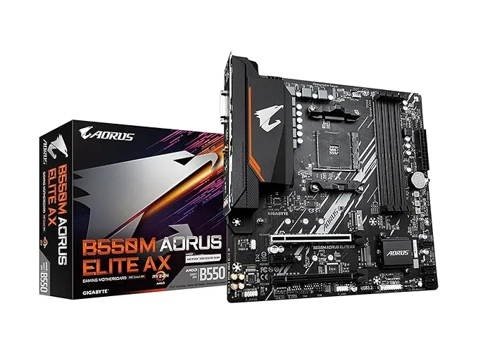 GIGABYTE B550M Aorus Elite Ax (Am4/ Amd/ B550/ Micro Atx/Single M.2/ Sata 6Gb/S/USB 3.2 Gen 1/ Realtek Gbe LAN/Pcie 4.0/ DDR4 Motherboard)