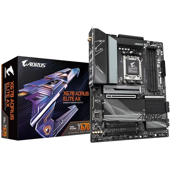 Gigabyte X670 AORUS ELITE AX ATX Motherboard - Supports AMD Ryzen 7000 Series CPUs (Socket AM5), DDR5 6000(OC), 2x PCIe 4.0 x16, 1x PCIe 3.0 x16, 1x M.2 PCI-E 5.0, 3x M.2 PCI-E 4.0, 2.5G LAN & Wi-Fi 6