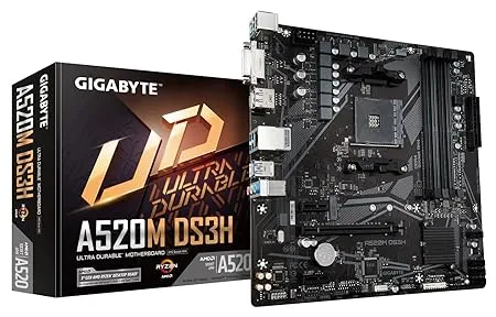 Gigabyte A520M DS3H (AMD Ryzen AM4/MicroATX/5+3 Phases Digital PWM/Gaming GbE LAN/NVMe PCIe 3.0 x4 M.2/3 Display Interfaces/Q-Flash Plus/RGB Fusion 2.0/Motherboard) DDR4