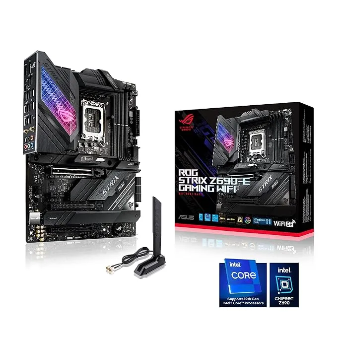 ASUS ROG Strix Z690-E Gaming WiFi LGA 1700 (12th Gen Intel Core) ATX Gaming Motherboard with DDR5, PCIe 5.0, M.2 Combo-Sink, WiFi 6E, 2.5 Gb Ethernet, Five M.2 with ROG Hyper M.2 Card and Aura Sync