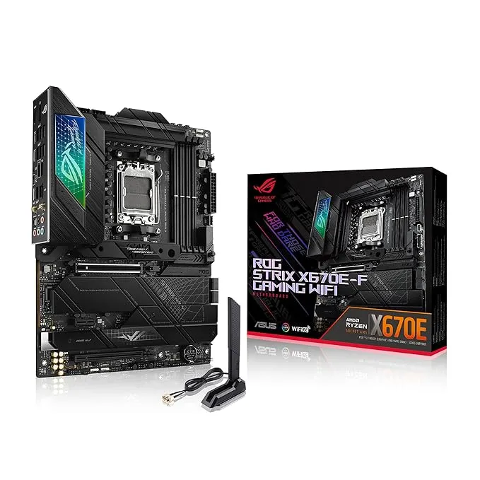 ASUS ROG Strix X670E-F Gaming WiFi AMD Ryzen AM5 ATX Motherboard, 16 + 2 Power Stages, DDR5 Support, Four M.2 Slots with heatsinks, USB 3.2 Gen 2x2, PCIe® 5.0, WiFi 6E, AI Cooling II, and Aura Sync