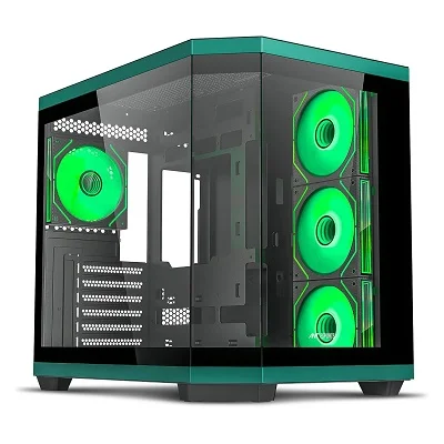 ANT ESPORTS Crystal X11 Mid-Tower High End Gaming Cabinet – Green Black with Pre-Installed 4 x 120 mm ARGB Fans