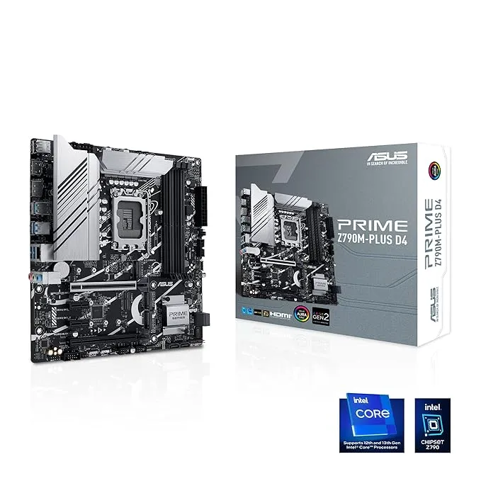 ASUS Prime Z790M-Plus D4 Lga 1700 Matx Motherboard with Pcie 5.0, Three M.2 Slots, Ddr4, Hdmi, Dp, USB 3.2 Gen 2X2 Type-C, Front USB 3.2 Gen 1 Type-C, Thunderbolt¢ (Usb4) Support, Arua Sync