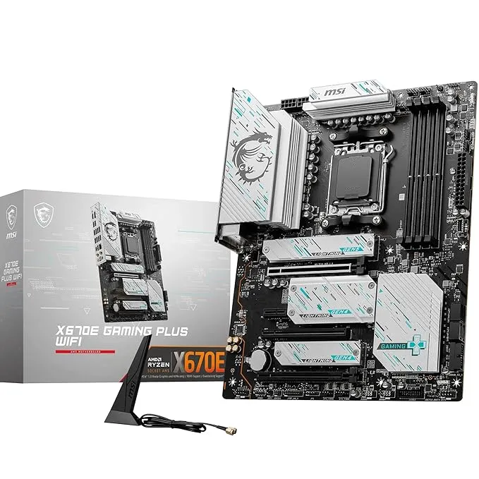 intel MSI X670E GAMING PLUS WIFI Motherboard, ATX - Supports AMD Ryzen 7000 Series Processors, AM5, DDR5 Memory Boost 7800+MHz/OC, 3 x PCIe 5.0 x16, 1 x M.2 Gen5, Wi-Fi 6E