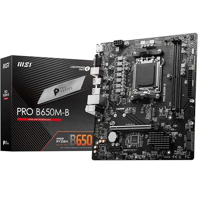 intel MSI PRO B650M-B Motherboard, Micro-ATX - Supports AMD Ryzen 7000 Series Processors, AM5 - DDR5 Memory Boost 6800+MHz/OC, 1 x PCIe 4.0 x16, 1 x M.2 Gen4, 2.5G LAN