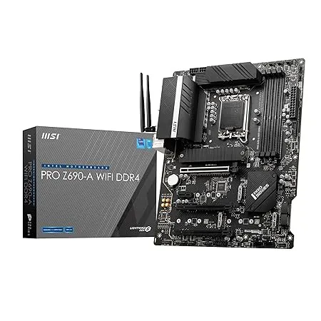 intel MSI PRO Z690-A WiFi DDR4 Motherboard, ATX - Supports 14/13/12th Gen Intel Core Processors, LGA 1700, 14 Duet Rail 55A VRM, DDR4 5200(OC), PCIe 5.0 x16, 3 x M.2 Gen4 x4, 2.5G LAN, Wi-Fi 6, Black