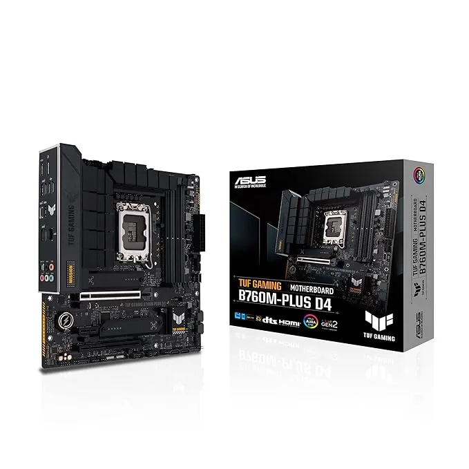 ASUS TUF GAMING B760M-PLUS (LGA 1700) mATX motherboard, PCIe 5.0,2 M.2 slots, 12+1 DrMOS, DDR4, 2.5Gb Ethernet, HDMI, DisplayPort, Rear & Front USB Type-C support, Thunderbolt support, Arua Sync