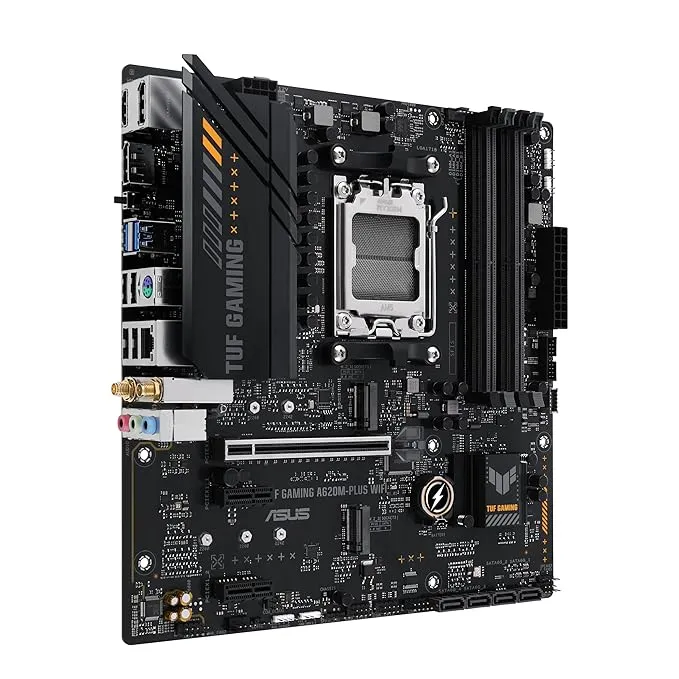 ASUS TUF Gaming A620M-PLUS(WiFi) AMD AM5 (Ryzen 7000) microATX Gaming Motherboard(DDR5,PCIe 4.0,2xM.2 Slots,2.5Gb LAN,Wi-Fi6,2xDisplayPort,HDMI,Front USB 3.2 Gen 1 Type-C,BIOS Flashback,M.2 Q-Latch)