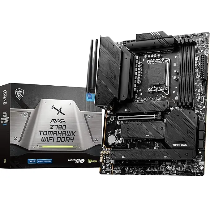 intel MSI MAG Z790 Tomahawk WiFi DDR4 Motherboard, ATX - Supports 14th/13th/12th Gen Intel Core Processors, LGA 1700-90A SPS VRM, DDR4 Memory Boost 5333+MHz/OC, PCIe 5.0 & 4.0 x16, 4 x M.2 Gen4, Wi-Fi 6E