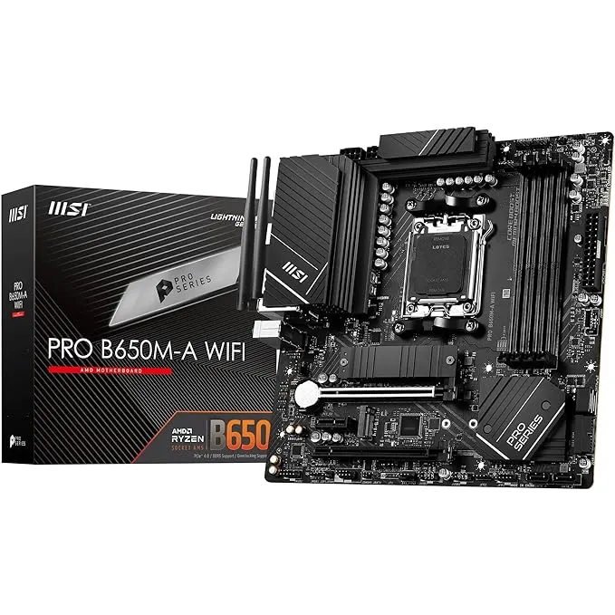 intel MSI PRO B650M-A WiFi Motherboard | Micro-ATX -Supports AMD Ryzen 7000 Series Processors | AM5-DDR5 Memory Boost 6400+MHz/OC | 2 x PCIe 4.0 x16, 2 x M.2 Gen4 | 4x EZ Debug LED | 7.1 HD Audio | Wi-Fi 6E