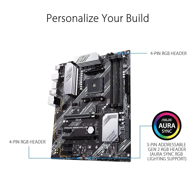 ASUS Prime B550-PLUS AMD AM4 Ryzen 5000 & 3rd Gen ATX Motherboard (PCIe 4.0, ECC Memory, 1Gb LAN, HDMI 2.1, DisPlayPort 1.2 (4K@60HZ), Addressable Gen 2 RGB Header and Aura Sync)