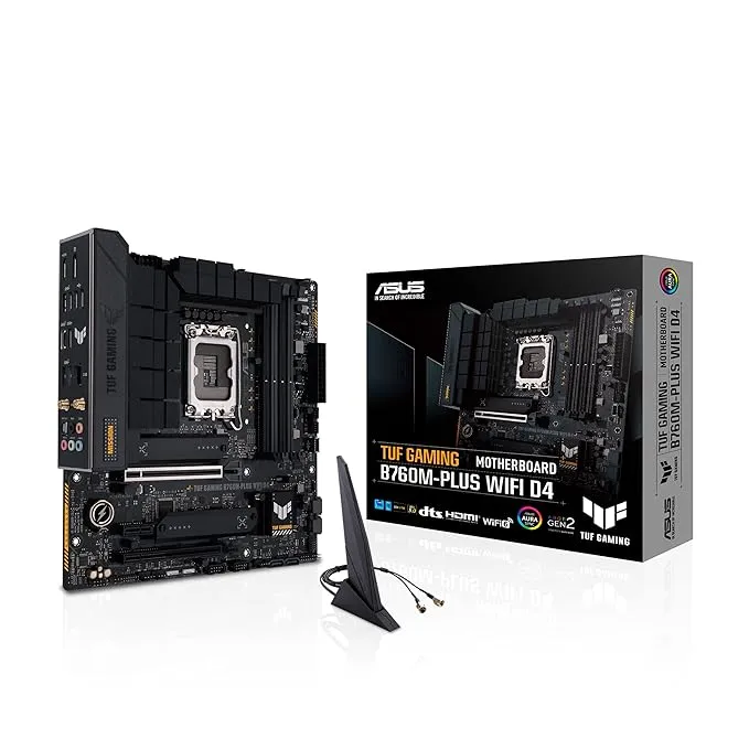 ASUS TUF GAMING B760M-PLUS WIFI (LGA 1700) mATX motherboard, PCIe 5.0, 2 M.2 slots, 12+1 DrMOS, DDR4, 2.5Gb Ethernet, Wi-Fi 6, HDMI, DisplayPort, Rear & Front USB support, Thunderbolt support