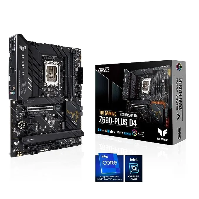 ASUS TUF Gaming Z690-PLUS D4 LGA 1700 (12th Gen Intel Core) ATX Motherboard with PCIe 5.0, DDR4 RAM, Four M.2 Slots, 2.5Gb Ethernet, USB 3.2 Type-C, Thunderbolt 4 Support and RGB Lighting, Black