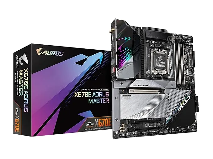 GIGABYTE X670E AORUS Master (AM5/ LGA 1718/ AMD X670E/ EATX/ 5 Year Warranty/ DDR5/ Quad M.2, PCIe 5.0/ USB 3.2 Gen2X2 Type-C/Intel WiFi 6E/ Intel 2.5GbE LAN/Q-Flash Plus/Gaming Motherboard)