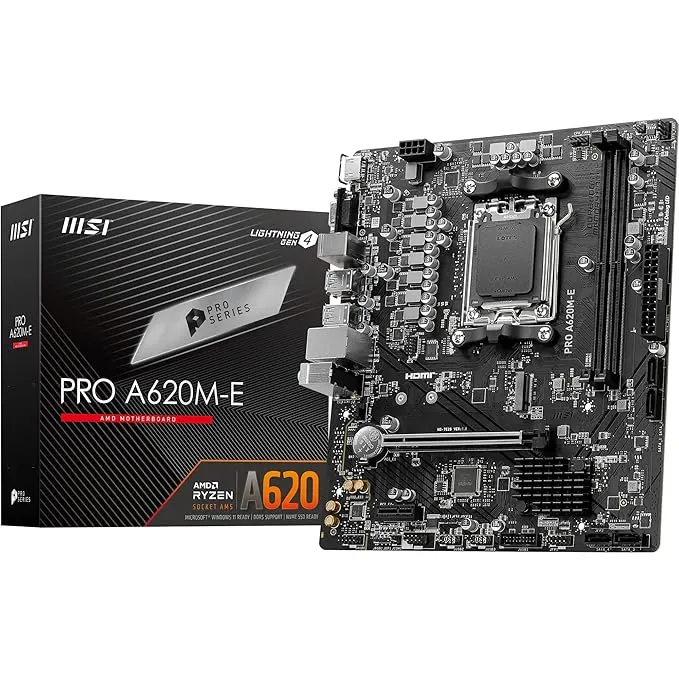 intel MSI PRO A620M-E Motherboard, Micro-ATX - Supports AMD Ryzen 7000 Series Processors, AM5 - DDR5 Memory Boost 6400+MHz/OC, 1 x PCIe 4.0 x16, 1 x M.2 Gen4