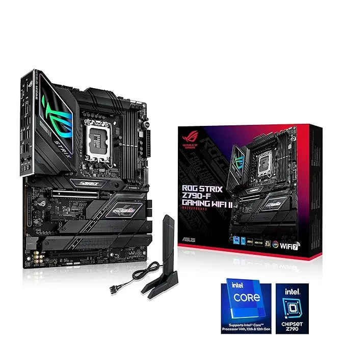 ASUS ROG Strix Z790-F Gaming WiFi II (Intel® 14th, 13th & 12th Gen) LGA 1700 ATX motherboard, 16+1+2 power stages, DDR5, five M.2 slots, PCIe® 5.0, WiFi 7, USB 20 Gbps port with PD 3.0 up to 30W