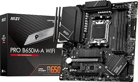 intel MSI PRO B650M-A WiFi ProSeries Motherboard (AMD Ryzen 9000/8000/7000 Series Processors, AM5, DDR5, PCIe 4.0, M.2, SATA 6Gb/s, USB 3.2 Gen 2, HDMI/DP, Wi-Fi 6E, Bluetooth 5.3, 2.5Gbps LAN, mATX)