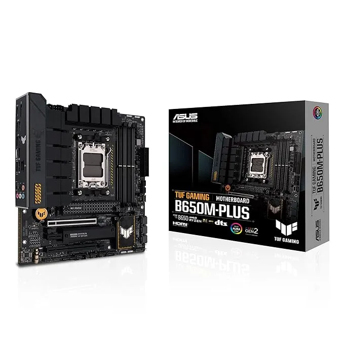 ASUS TUF Gaming B650M-PLUS AMD Ryzen AM5 Micro-ATX Motherboard, 14 Power Stages, PCIe 5.0 M.2 Support, DDR5 Memory, 2.5 Gb Ethernet, USB4 Support and Aura Sync