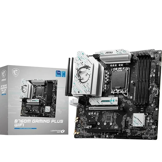 intel MSI B760M GAMING PLUS WIFI BLACK Motherboard, mATX - Supports 14th/13th/12th Gen Intel Core Processors, LGA 1700 - DDR5 Memory Boost 6800+MHz/OC, 1x PCIe 4.0 x16, 2 x M.2 Gen4, 2.5G LAN, Wi-Fi 6E