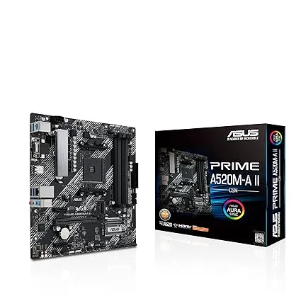 ASUS Prime A520M-A II/CSM AMD AM4(3rd Gen Ryzen) microATX Commercial Motherboard(ECC Memory,M.2 Support,1Gb Ethernet, DP/HDMI 2.1/D-Sub, 4K@60HZ, USB3.2 Gen1Type-A, ARGBheader with AURAsync), DDR4