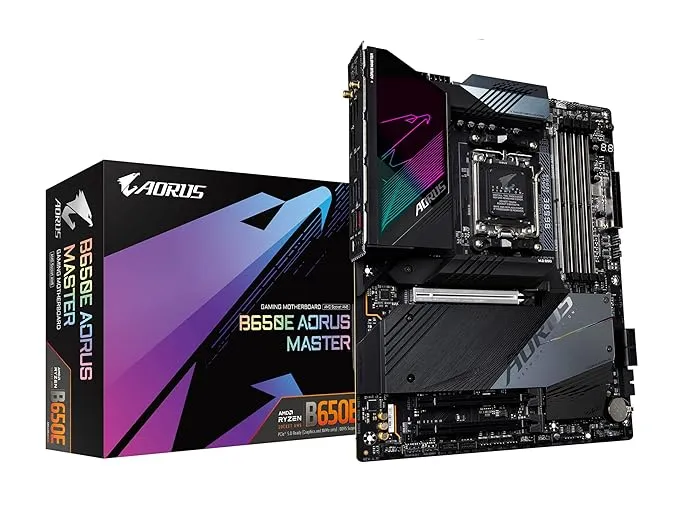 GIGABYTE B650E AORUS Master(AM5/ LGA1718/ AMDB650/ ATX/ 5-YearWarranty/DDR5/ QuadM.2/ PCIe 5.0, USB 3.2 Gen2X2 Type-C/AMD WiFi 6E/ Intel 2.5GbE LAN/Q-Flash Plus/EZ-Latch Plus/Gaming Motherboard)