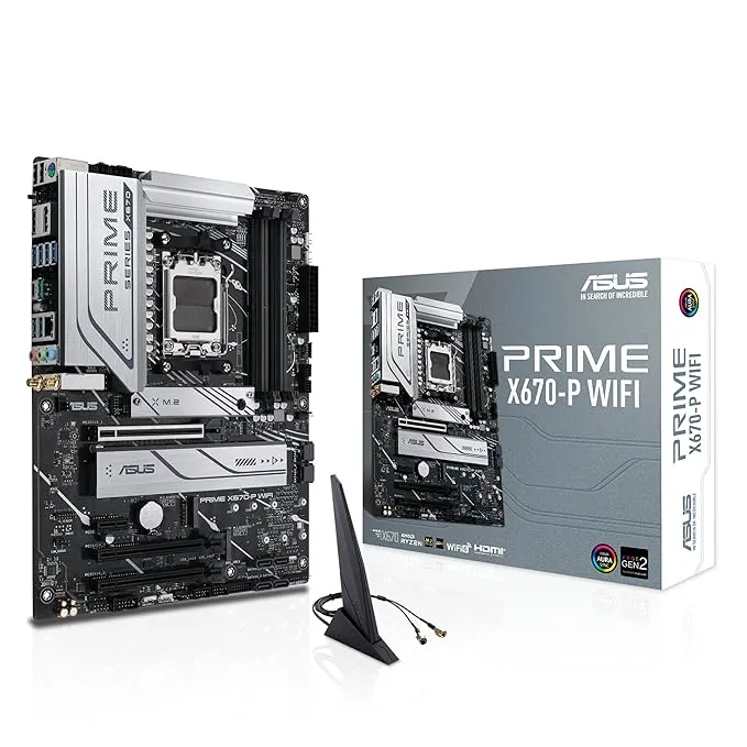 ASUS Prime X670-P WiFi, an AMD X670 Ryzen AM5 ATX Motherboard with Three M.2 Slots, DDR5, USB 3.2 Gen 2x2 Type-C, USB4 Support, WiFi 6 and 2.5Gb Ethernet