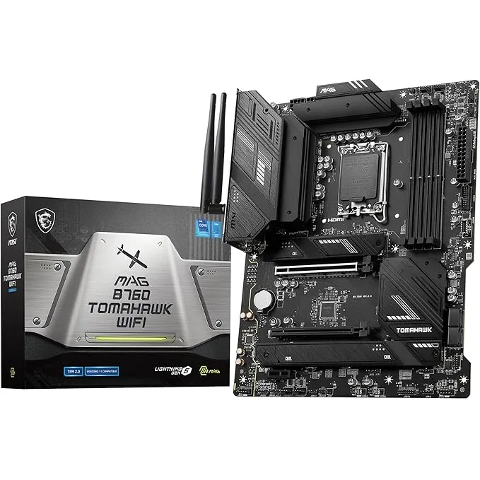 intel MSI MAG B760 TOMAHAWK WIFI ATX Motherboard | Supports 12th/13th Gen Intel Core Processor | 2 x PCIe 4.0 x16 | DDR5, 192GB Memory Capacity 7000+MHz/OC | 4X EZ Debug LED | RGB Mystic Light | Wi-Fi 6E