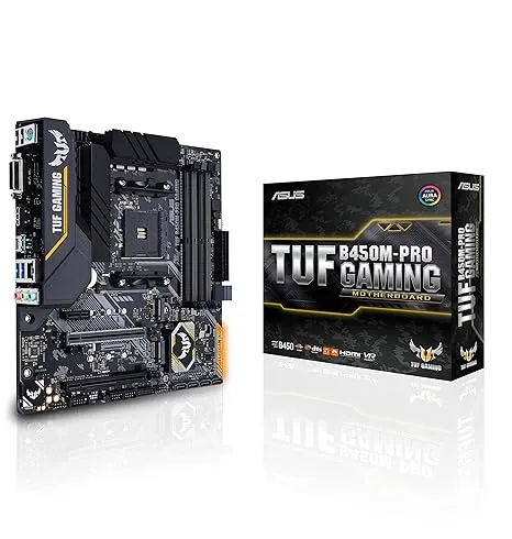 Asus TUF B450M-PRO Gaming AMD B450 mATX Gaming Motherboard with Aura Sync RGB LED Lighting, DDR4 3533MHz Support, Dual M.2, and Native USB 3.1 Gen 2