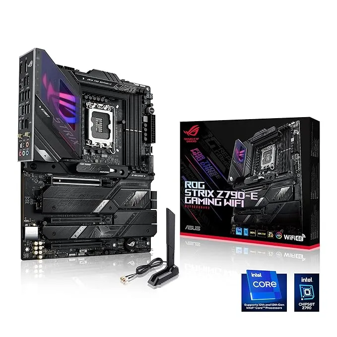 ASUS ROG Strix Z790-E Gaming WiFi LGA 1700 ATX Motherboard with 18 + 1 Power Stages, DDR5, WiFi 6E, USB 3.2 Gen 2x2 Type-C®, AI Overclocking, AI Cooling II, and Aura Sync RGB Lighting