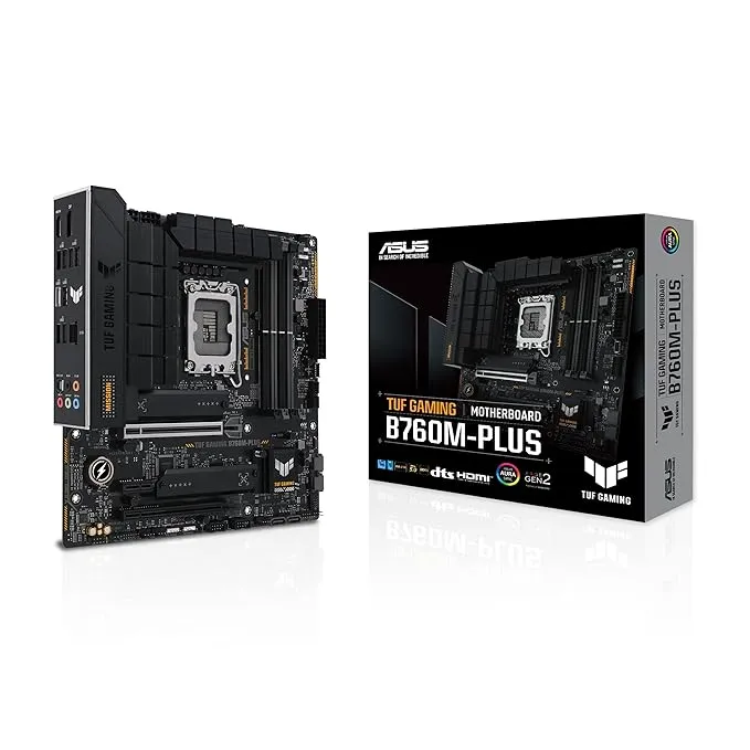 ASUS TUF Gaming B760M-PLUS mATX Motherboard (Intel LGA1700) DDR5, PCIe 5.0 Slot, Two PCIe 4.0 M.2 Slots, 12+1 DrMOS, Realtek 2.5Gb Ethernet, DisplayPort, HDMI, Front USB 3.2 Gen 2 Type-C, Aura Sync