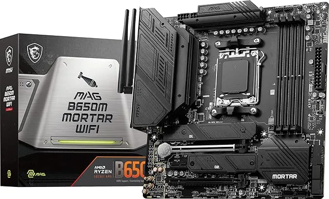 intel MSI MAG B650M MORTAR WIFI Motherboard, Micro-ATX - Supports AMD Ryzen 7000 Series Processors, AM5-12 Duet Rail 80A VRM, DDR5 Memory Boost 6400+MHz/OC, 2 x PCIe 4.0 x16, 2 x M.2 Gen4, Wi-Fi 6E