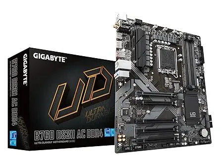 GIGABYTE B760 DS3H AC DDR4 (LGA 1700/ Intel/ B760/ ATX/ DDR4/ M.2/ PCIe 4.0/ USB 3.2 Gen 2 Type-C/Realtek Wi-Fi/Realtek GbE LAN/Q-Flash Plus/PCIe EZ-Latch/Motherboard)